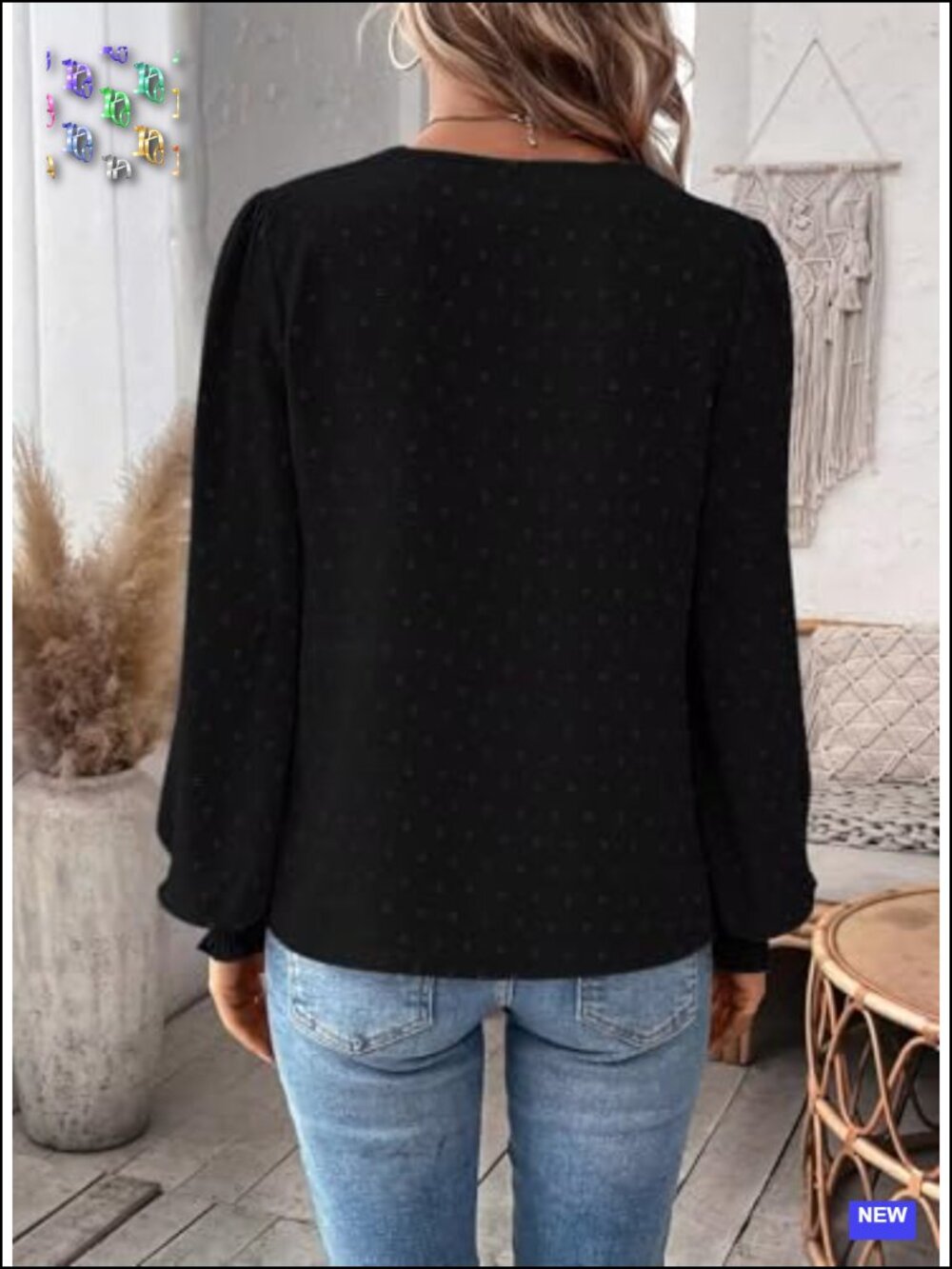 Women's Long Sleeve Boho Floral V Neck Blouse - Crochet Hollow Ruffled Cuffs - Picture 5 of 6